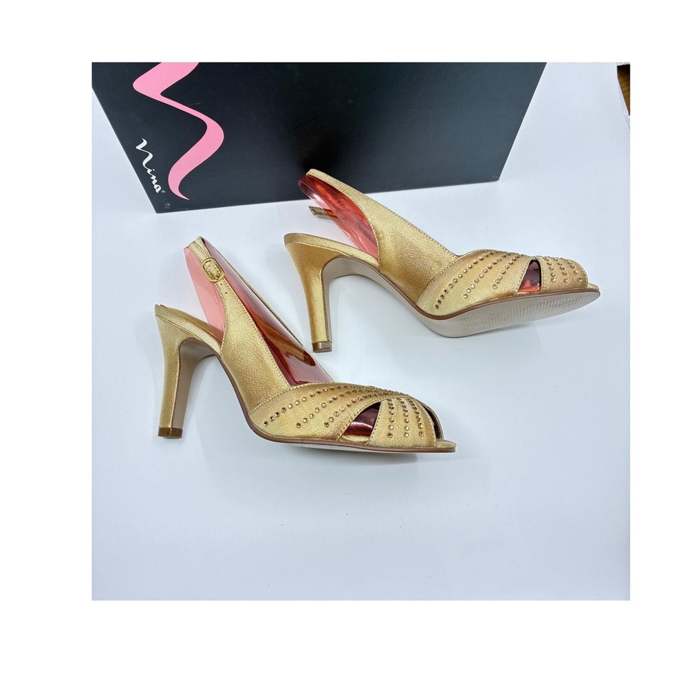 Vintage Nina High Heels 5.5 Embellished 80s Camille Gold Glimmer Coquette‎ Glam